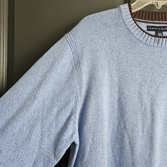 Tommy Hilfiger Mens Pullover Blue Sweater. Brown Trim Sz XL - Picture 5 of 11